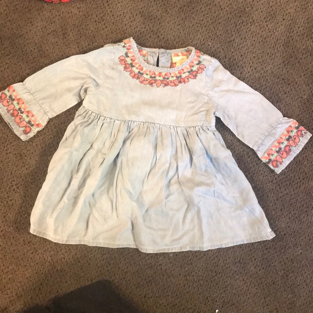 Peek Long sleeve Jean dress with floral neckline